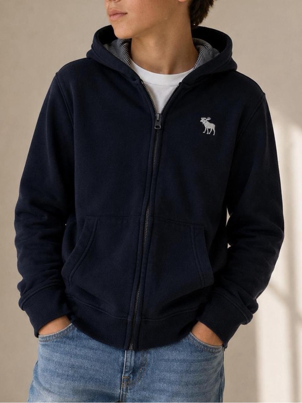 Abercrombie Kids Navy Moose Logo Zip Hoodie XL